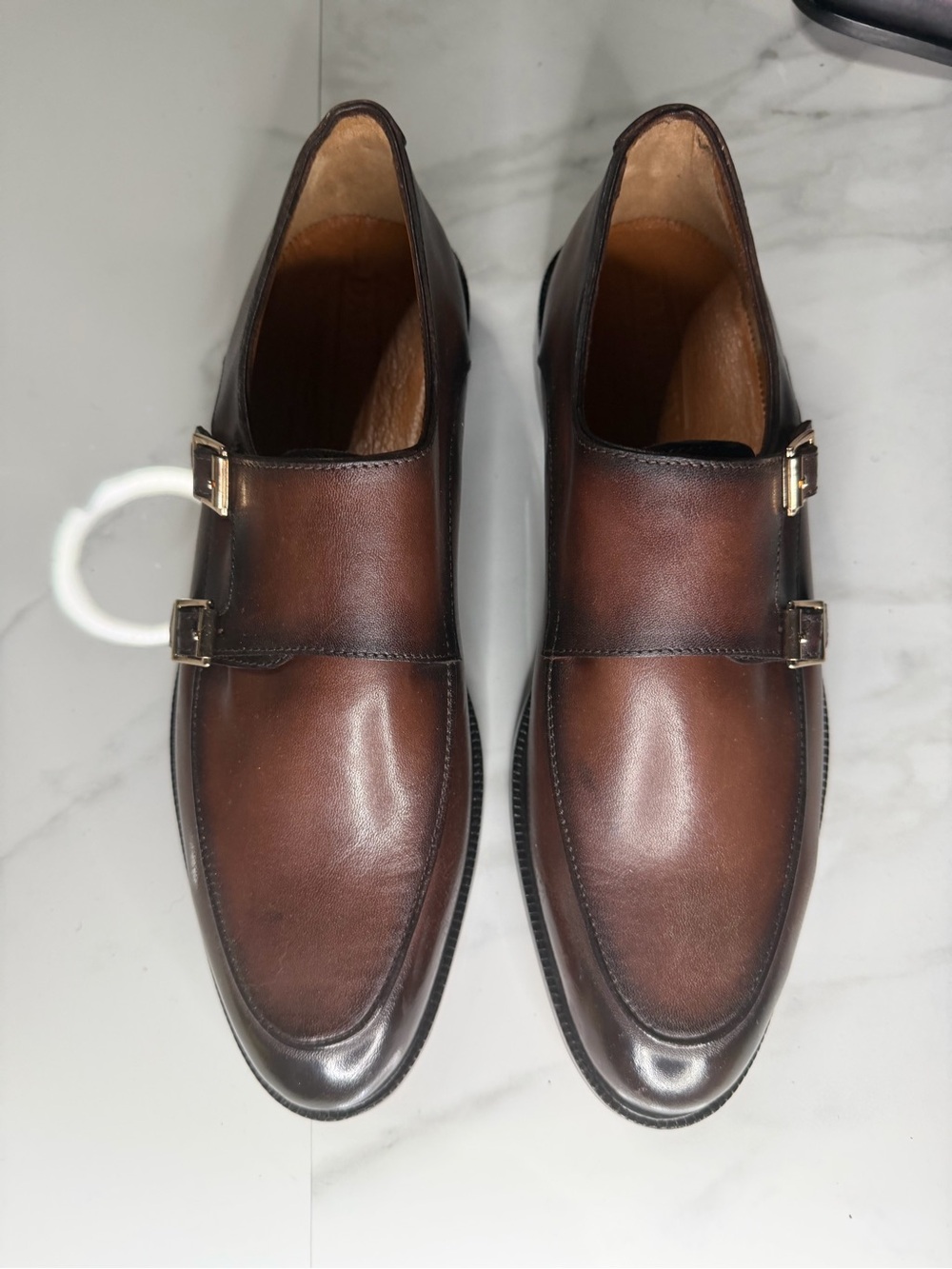 Men's Double Monk Strap Oxfords in Brown Leather